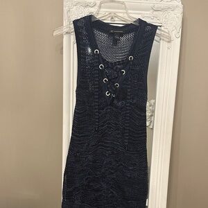 Chic Navy Lace-Up Knit Tunic